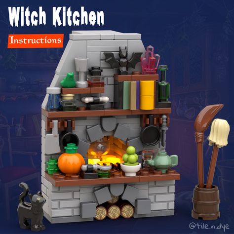 Lego Haunted House, Lego Kitchen, Witch's Kitchen, Witch Kitchen, Lego House Ideas, Lego Halloween, Lego Hogwarts, Lego Accessories, Lego Christmas