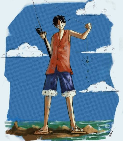 Luffy is trying to catch a fish Fish Art, Fishing, One Piece, Fish, Fan Art, Drawings, Anime, Quick Saves, Art