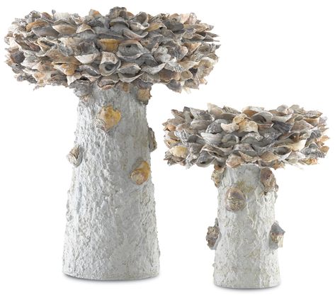 The lovely Oyster Shell Small Bird Bath combines uncommon materials and a whimsical design to transform the humble oyster shell and unrefined concrete into a functioning outdoor art piece. All of our concrete bird baths in differing sizes are in a natural finish; and we offer a number of furnishings in the Oyster Shell family. #shells #gardenrooms #birdbath Small Bird Bath, Concrete Bird Bath, Bird Baths, Shell Collection, Oyster Shells, Seashell Crafts, Whimsical Design, Oyster Shell, Burke Decor