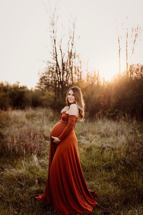 Autumn Maternity Photoshoot, Fall Colors Maternity Shoot, Autumn Maternity Shoot Fall Pictures, Fall Maternity Photos Orange Dress, Fall Pregnancy Photoshoot, Fall Sunset Maternity Photos, Orange Dress Maternity Shoot, Fall Maternity Photoshoot, Etsy Dress