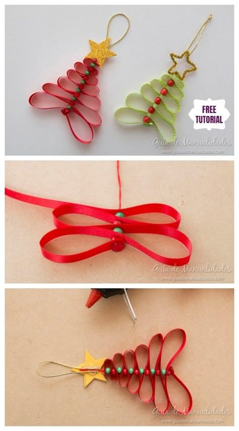 Bead Christmas Tree, Sketches Architecture, Christmas Tree Decorations Ribbon, Easy Christmas Ornaments, Christmas Tree Decorations Diy, Easy Christmas Decorations, Ribbon On Christmas Tree, Ornament Tutorial, Easy Christmas Crafts