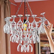 (Sorry, no instructions) Wine Glass Chandelier, Garden Chandelier, Pendent Lights, Wine Glass Rack, Wine Decor, Diy Chandelier, Glass Rack, Wine Glass Holder, Wine Bottle Holders