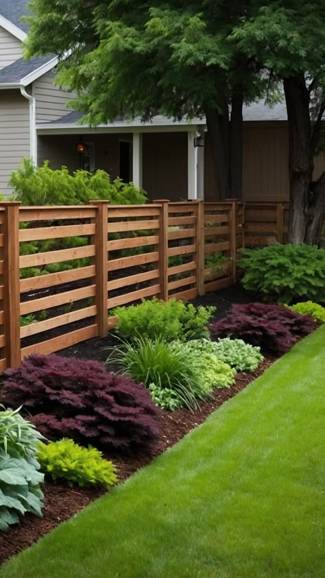 15 Fence Line Landscaping Ideas to Beautify Your Backyard 32 Garden Divider Ideas Landscaping, Property Line Ideas Front Yards, Diy Front Fence Ideas, Square Flower Bed Ideas, Fence In Front Of House, Property Line Landscaping, Fence Line Landscaping Ideas, Fence Line Landscaping, Front Yard Fence Ideas