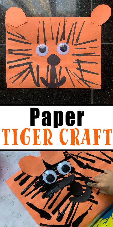 Adorable and Easy Paper Tiger Craft - HAPPY TODDLER PLAYTIME Tiger Craft, Zoo Animals Preschool, Jungle Animal Crafts, Rainforest Crafts, Safari Crafts, Zoo Preschool, Animal Crafts Preschool, Jungle Crafts, Zoo Crafts