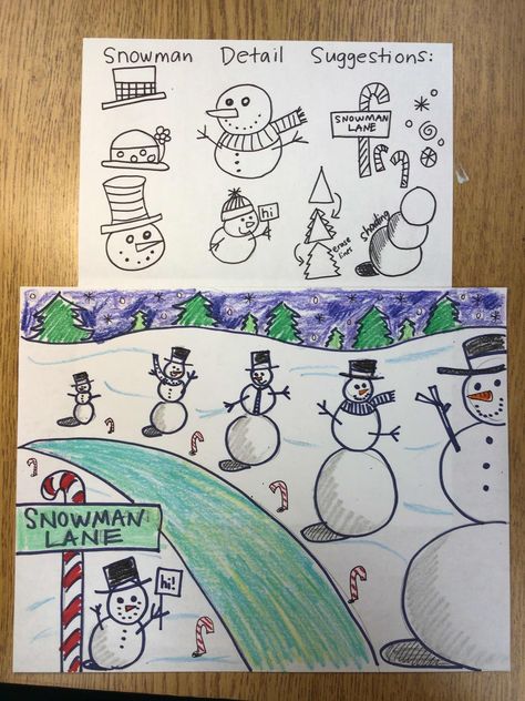 Mrs. Knight's Smartest Artists: Wintery projects from this month Drawing Snowman, Mystery Drawing, Christmas Elementary, January Art, Art Sub Plans, Winter Art Lesson, Elementary Art Rooms, Middle School Art Projects, 2nd Grade Art