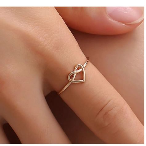 Dainty Heart Infinity Ring! Gold Plated Alloy Material. Cute For Any Age. Infinity Heart Ring, Heart Infinity Ring, Hand Jewelry Rings, Wedding Day Makeup, Infinity Knot, Infinity Heart, New Heart, Infinity Ring, Ring Color