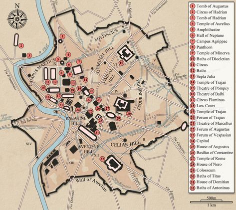 Digital Maps of the Ancient World on Twitter: "The Ancient City of Rome. Image: Anness Publishing #AncientMaps… " Huge Palace, Rome Monuments, Ancient Rome Map, Rome City Map, Tiber River, Rome Map, Rome History, Romulus And Remus, Palatine Hill