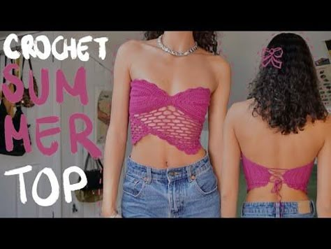 (4027) Crochet Summer Top - YouTube Summer Top Crochet, Crochet Crop Top Pattern, Crochet Design Pattern, Crochet Clothing And Accessories, Crochet Summer Tops, Top Ideas, Crochet Stitches For Beginners, Crochet Fashion Patterns, Crochet Summer