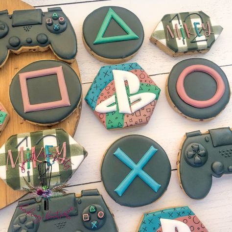 Decorated Sugar Cookies Royal Icing Cookies Playstation Gamer cookies Ps5 Cookies Decorated, Gaming Royal Icing Cookies, Playstation Cookies Decorated, Game Cookies Decorated, Video Game Cookies Decorated, Gaming Cookies Decorated, Gamer Cookies Decorated, Playstation Cookies, Gaming Cookies