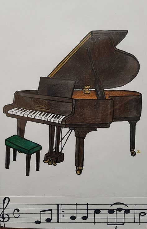 #Art #Drawing #ColourPencils #Piano #Notes Piano Art Draw, Piano Sketch, Piano Drawing, Music Art Painting, Project Cover Page, Art Content, Piano Art, Piano Notes, Piano Sheet