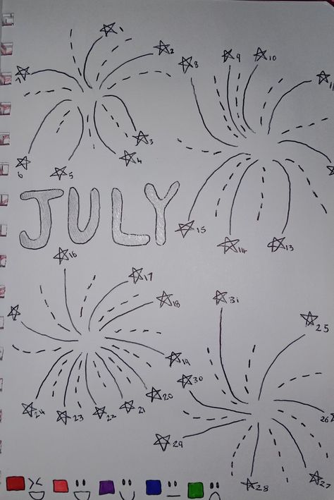 Bullet journal July mood board tracker colourful fireworks July Bullet Journal Mood Tracker, July Journal Cover, July Mood Tracker, July Mood Board, Macaron Designs, July Bullet Journal, How To Draw Fireworks, Bullet Journal Mood Tracker, 2024 Bujo