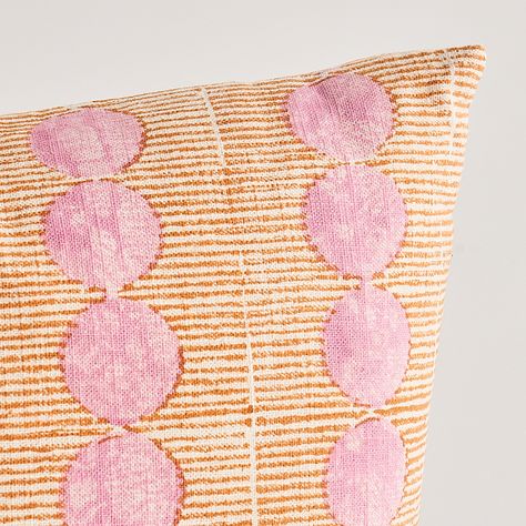 Sun Rise Hand Block 20" Pillow - Rose & Copper Furniture & Accessories | Schumacher Guest Bed Office, Copper Pillow, Schumacher Pillows, Copper Furniture, Pillow Combinations, Apartment Bedding, Print Textiles, Painting Antique Furniture, Palm Beach Style