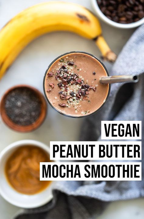 What better way to kick start your day than with this yummy peanut butter mocha smoothie made with soy milk, banana, coffee, and vegan yogurt. Coffee Peanut Butter, High Blood Pressure Recipes, Mocha Smoothie, Milk Banana, Almond Milk Yogurt, Banana Coffee, Creamy Smoothies, Yummy Smoothie Recipes, Vegan Yogurt