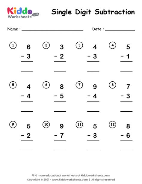 Single Digit Subtraction Worksheets Free, Basic Addition Worksheets, Single Digit Subtraction, Printable Tracing Worksheets, Free Addition Worksheets, Adding Worksheets, Kindergarten Subtraction, Math Subtraction Worksheets, Easy Math Worksheets