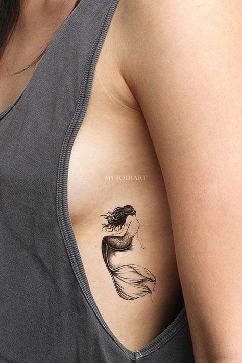 Temporary Tattoo Ideas, Small Mermaid Tattoo, W Tattoo, Siren Tattoo, Dragons Tattoo, Mermaid Tattoo Designs, Set Tattoo, Rib Tattoos For Women, Tattoo Sheet