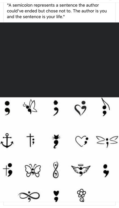 Tattoo Flash Art Semi Colon, Survive Tattoo Symbols, Small Easy To Hide Tattoos, Tattoo Titik Koma, Semicolon Tattoo Design, Butterfly And Semi Colon Tattoo, Semi-colon Tattoo Star, Tattoo Designs With Semicolon, Semicolon Cat Tattoo