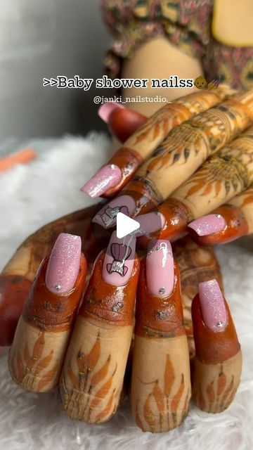 janki | mehndi&nails🌸 on Instagram: "Baby shower nails 🎀👶💅" Mehndi Nails, Baby Shower Nail Art, Shower Nails, Baby Shower Nails, Baby Shower Stickers, Pretty Gel Nails, Instagram Baby, Gel Nails, Nail Art