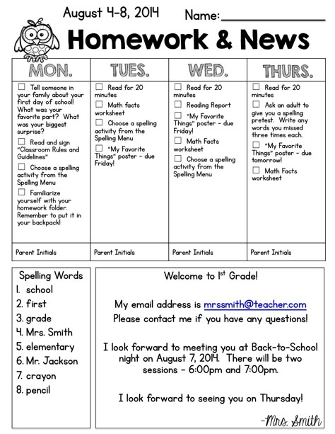 Homework Ideas For Second Grade, Home School Communication Log, Weekly Updates For Parents, 2nd Grade Homework Ideas, Homework Ideas For Kindergarten, Weekly Homework Template, Weekly Newsletter To Parents, Kindergarten Homework Ideas, Third Grade Homework