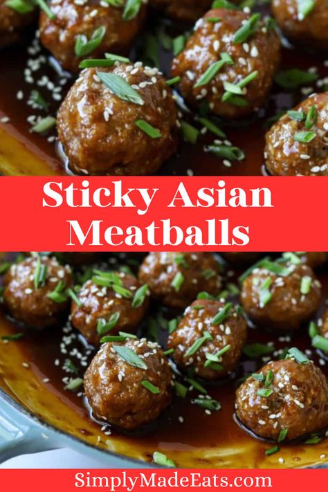 Sticky asian meatballs in pan topped with green onions and sesame seeds. Sticky Asian Meatballs, Sticky Asian Sauce, Best Turkey Meatballs, Asian Turkey Meatballs, Asian Turkey, Asian Meatballs, Best Appetizer, Turkey Meatball Recipe, Asian Slaw