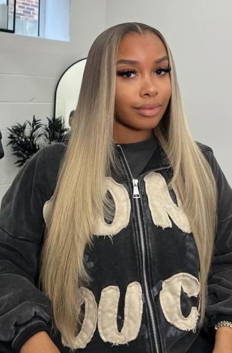 Blonde Hair Black Women Outfits, Blonde Wig Black Women, Blonde Weave, Frontal Wig Hairstyles, Ash Blonde Hair, Frontal Hairstyles, Dope Hairstyles, Hair Laid, Front Lace Wigs Human Hair