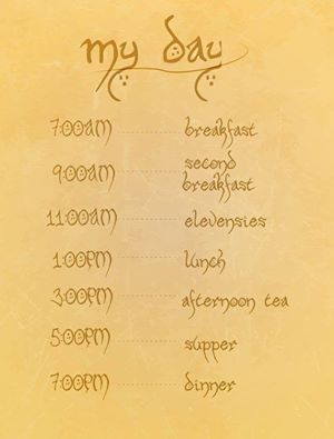 Hobbit Meal Times  - have to make this a sign for the kitchen Funny Lord Of The Rings, Hobbit Meals, Hobbit Life, Meal Schedule, Eating Schedule, Wheel Of Time, Midnight Snack, Into The West, Hobbit Hole