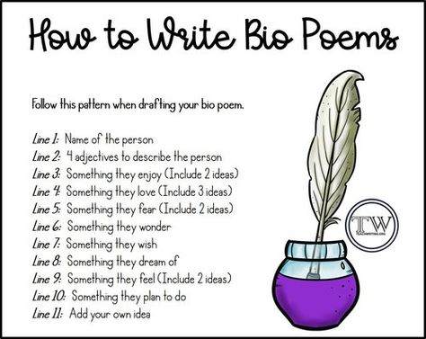 Poems Template, Bio Poem Template, Tips For Writing Poetry, Writing Objectives, Bio Poem, Poem Ideas, Poem Writing Prompts, Bio Poems, Poetry Templates