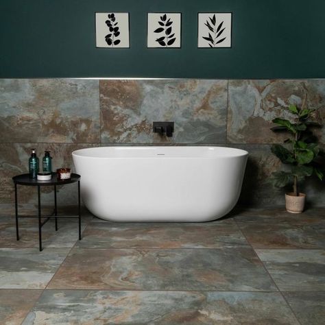 Slate Tile Bathrooms, Slate Tile Floor Bathroom, Slate Bathroom Floor, Slate Bathroom Tile, White Marble Tile Bathroom, Slate Effect Tiles, Slate Bathroom, Dark Green Bathrooms, Wooden Floor Tiles