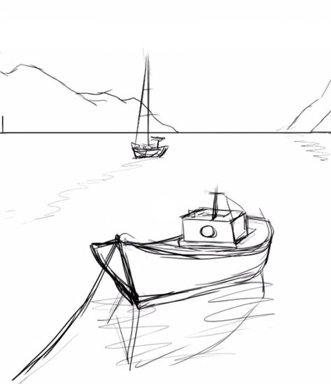 Sailboat Drawing, Boat Sketch, Drawing Pics, Simple Boat, Boat Drawing, Beach Art Painting, Sailboat Painting, Architecture Concept Drawings, Boat Art