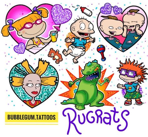 Rugrats, Tattoo Design Chuckie Tattoo Rugrats, Rugrats Tattoo Sleeve, Nickalodian Cartoons Tattoos, 90 Cartoon Tattoos, 90 Tattoo Ideas, 90s Nostalgia Tattoo, 90s Cartoon Characters Tattoo, Rugrats Tattoo Ideas, Reptar Tattoo