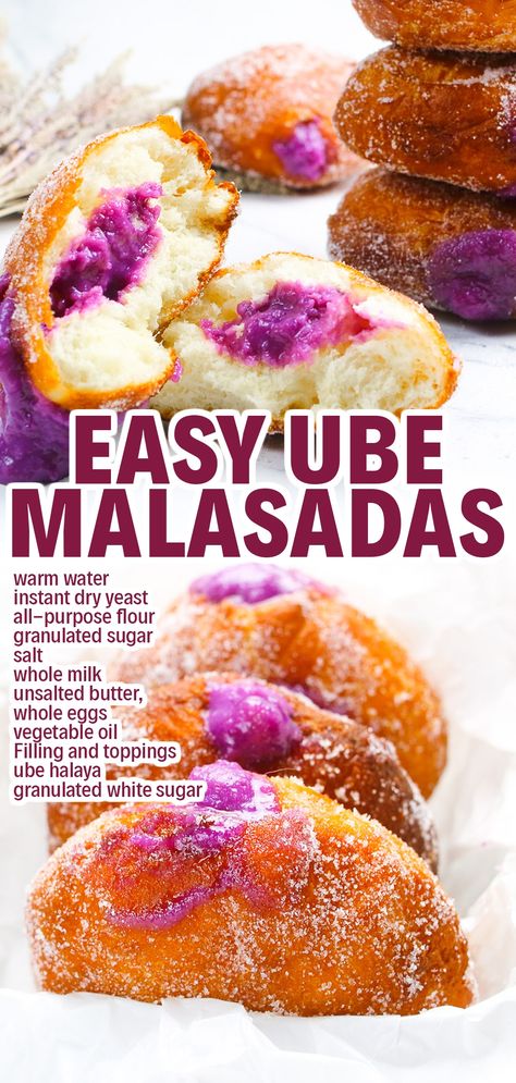 Ube Donut Recipe, Malasadas Recipe Hawaii, Udon Recipes, Malasadas Recipe, Ube Dessert Recipe, Ube Jam, Api Integration, Filipino Dessert Recipes, Ube Recipes