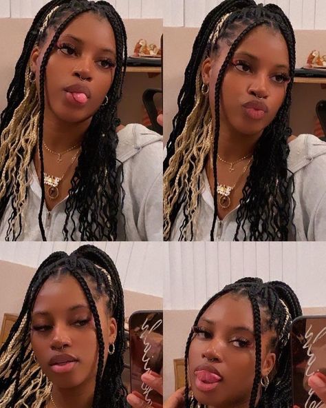 Peekaboo Box Braids Hairstyles, Blonde Peekaboo Braids, Black And Blonde Box Braids, Peekaboo Box Braids, Peekaboo Knotless Braids, Natural Hair Box Braids, Braids Hairstyles For Black Women, Hair Box Braids, Cute Box Braids