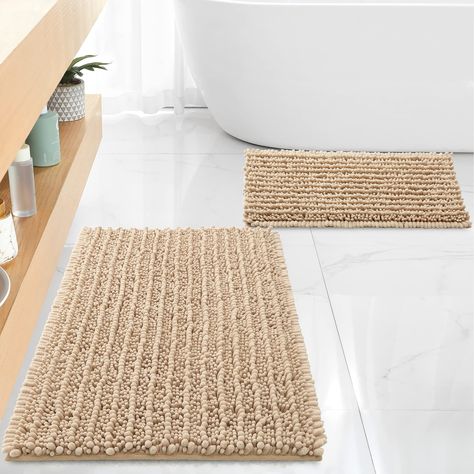 PRICES MAY VARY. 🎀NON SLIP THICKENED HOT MELT BACKING：luxury bathroom mats,With updated thickened version slip-resistant SBE/Hot melt spray on bottom,the durable non-slip kitchen/bath floor mat will not fade keeping the mat in place even when wet，strongly hold bathroom runner rugs firmly in place for safety，protecting you and family from any potential slips or fall in the bathroom. 🎀MACHINE WASHABLE & DRY:Our bath mat set super easy to clean,simply machine wash on cold with mild detergent tumb Men Decor Apartment, Small Bathroom Rug Ideas, Master Bath Rug, Luxury Bath Rugs, Small Bathroom Rug, Chenille Bath Mat, Rich Decor, Bathroom Runner Rug, Natural Bathroom