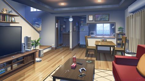 Anime Houses Interior, Living Room Episode Background, Anime Apartment Aesthetic, Anime Background Living Room, Anime Apartment Interior, Anime House Interior, Anime Apartment, Anime Living Room, Anime Interior