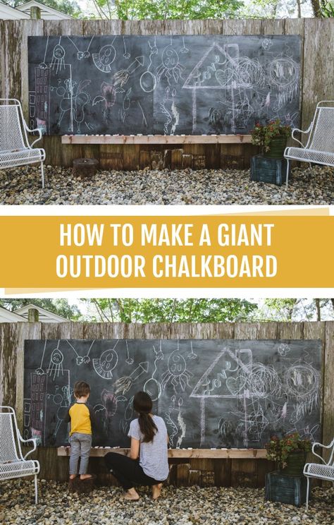 DIY Giant Outdoor Chalkboard - C.R.A.F.T. Outdoor Chalkboard Wall, Chalkboard On Fence, Outdoor Chalkboard Ideas, Diy Chalkboard Outdoor, Diy Outdoor Blackboard, Diy Outdoor Classroom Ideas, Diy Outdoor Chalkboard For Kids, Daycare Outdoor Play Area Diy, Outdoor Chalkboard For Kids