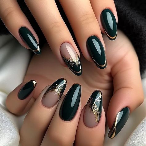 Fall Nails Green And Gold, Dark Green Nails Gold Accent, Aubergine Nails Art, Nail Art Bordeaux, Nails Bordeaux Art, Vanessa Nails, Purple Gel Nails, Elegant Touch Nails, Gel Nail Removal