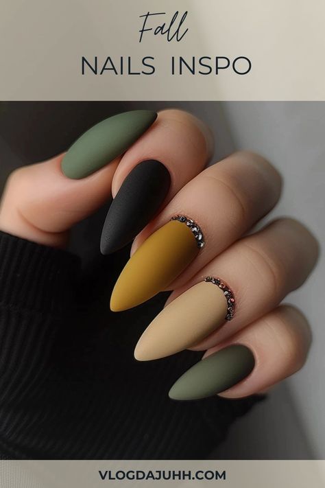 Explore a variety of fall nail designs that are perfect for this season. From warm tones to elegant patterns, find the look that's right for you. #FallNails #AutumnNailArt #NailDesigns #FallNailInspo #NailArtTrends #AutumnNailColors #SeasonalNails #NailInspiration Fall Nails Different Color Each Nail, Matte Nail Colors, Autumn Nail, Matte Nails Design, Pretty Nail Art, Nails 2024, Autumn Nails, Hot Nails, Elegant Nails