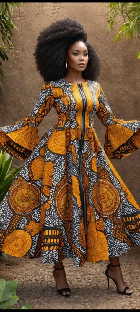 Ankara Ruffle Dress, Traditional Dress African, African Pants Suit, Chitenge Dresses, African Dress Patterns, Front Zipper Dress, Diy Dresses, Ethnic Dresses, Dress Traditional