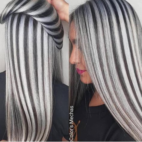 Zebra Hair, Truss Hair, Brunette Hair With Highlights, Blending Gray Hair, Gray Hair Highlights, Hair Color Techniques, Hair Creations, Blonde Hair With Highlights, Hair Color Highlights