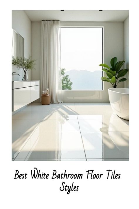 Best White Bathroom Floor Tiles Styles Popular Bathroom Floor Tile, Tile Inlay Bathroom Floor, Bathroom With White Tile Floor, White Tile Floor Bathroom, Rectangle Tile Bathroom, White Bathroom Floor Tile Ideas, Warm White Bathroom, White Bathroom Floor, Beige And White Bathroom