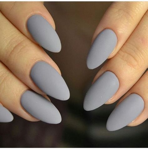 Grey Short Almond Nails, Mat Grey Nails, Short Almond Matte Nails, Grey Almond Nails Design, Grey Almond Acrylic Nails, Almond Nails Gray, Matte Almond Nails Acrylics, Gray Almond Nails, Gray Matte Nails