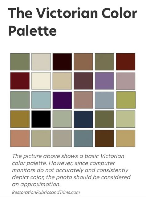 Victorian Color Schemes Interior, Victorian Paint Colors Interior Colour Schemes, Victorian Colour Scheme, 1850s Home Decor, Edwardian House Aesthetic, Victorian Wall Colors, 1910s Color Palette, Victorian Wedding Color Palette, 1910s Aesthetic House