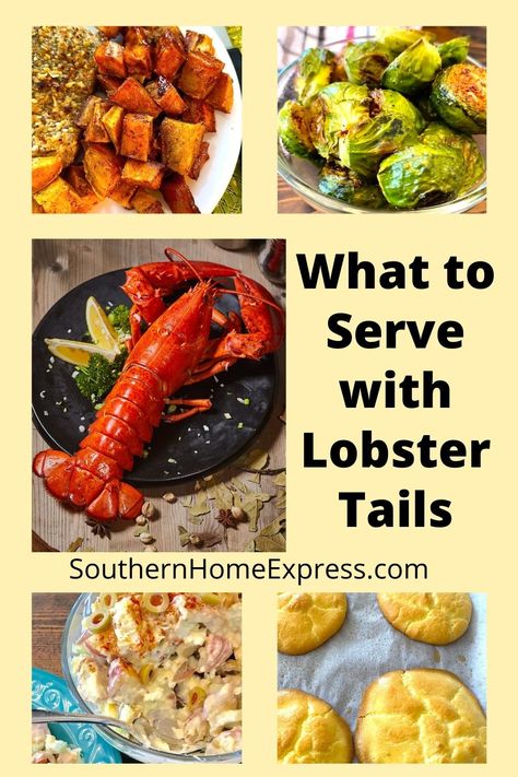 If you're looking for what to serve with lobster tails, here are some delicious side dishes and desserts. All are easy and so satisfying! Lobster Boil Side Dishes, Lobster Tail Dinner Ideas, Lobster Tail Meals Dinners, What Goes With Lobster Tails, Lobster Side Dishes Ideas, Sides With Lobster Tail, Lobster Meals Sides, Seafood Side Dishes Dinners, Lobster Meal Ideas