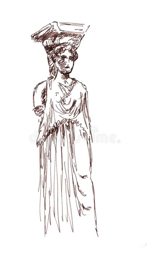 Caryatids Tattoo, Greek Figure Drawing, Caryatid Tattoo, Roman Drawings, Greek Drawing, Aa Tattoos, Sketches Simple, Greek Myths, Book Art Drawings