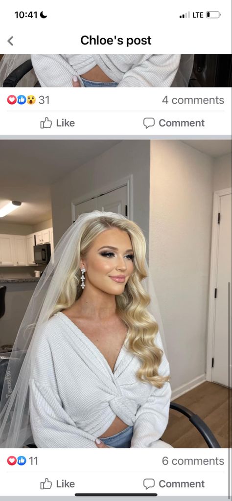 Volume Hair Down Wedding, Vail With Hair Down, Hollywood Waves And Veil, Hollywood Waves With Curtain Bangs, Bridal Waves With Veil, Hollywood Waves Wedding Veil, Wedding Hair With Long Veil, Bridal Hollywood Waves With Veil, Hair Down Wedding Veil