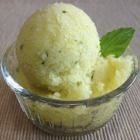 REFRESHING LIME PINEAPPLE BASIL SORBET RECIPE Basil Sorbet Recipe, Basil Gelato, Basil Sorbet, Pineapple Basil, Basil Ice Cream, Lime Ice Cream, Sorbet Recipe, Lime Sorbet, Fruit Sorbet