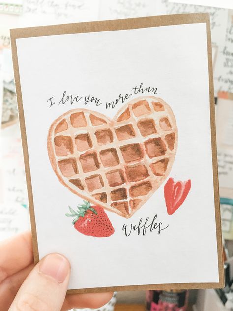 Valentines Card Inspiration, Waffle Watercolor Painting, Valentines Simple Drawing Ideas, Valentine Easy Painting, Watercolor Paintings Valentines Day, Valentines Day Art Painting Cute Ideas, Cute Watercolor Valentine Cards, Valentines Day Card Painting, Valentines Cards Painted