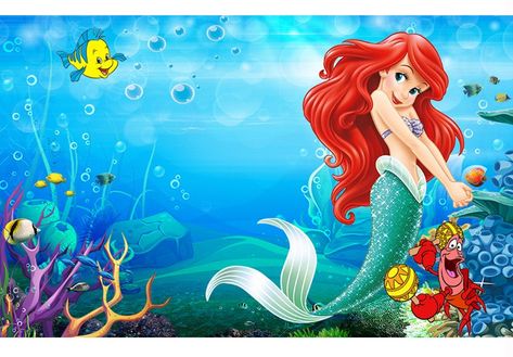 Image Result For First Birthday Tarpaulin Layout Design 0A3 Fairy Tale Background, The Little Mermaid Poster, Princess Backdrop, Mermaid Baby Shower Theme, Princess Backdrops, Mermaid Background, Birthday Background Design, Mermaid Cartoon, Mermaid Poster