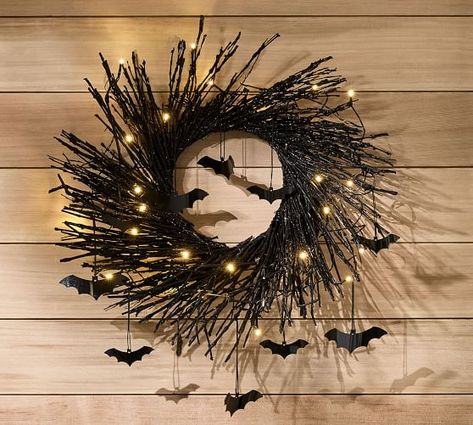 Halloween Home Decor & Halloween Decorations | Pottery Barn H Is For Halloween, Luxury Halloween, Easy Outdoor Halloween Decorations, Black Halloween Wreath, Halloween Decorations Wreaths, Dekorasi Halloween, Spooky Wreath, Casa Halloween, Halloween Decor Diy