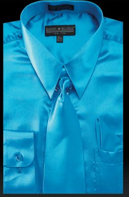 Daniel Ellissa Mens Turquoise Shiny Satin Dress Shirt Tie Combination 3012 Turquoise Satin Dress, Satin Shirts, Shirt With Tie, Military Ball Dresses, Satin Shirt Dress, Shirt Tie, Illusion Dress, Junior Bridesmaid Dresses, Basic Dress