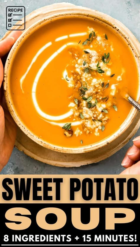 Soup Recipes Sweet Potato, Sweet Potato Soups, Sweet Potatoes Soup, Sweet Potato Soup Recipes Easy, Easy Sweet Potatoes, Easy Sweet Potato Soup, Sweet Potato Honey, Roasted Sweet Potato Soup, Soup Sweet Potato